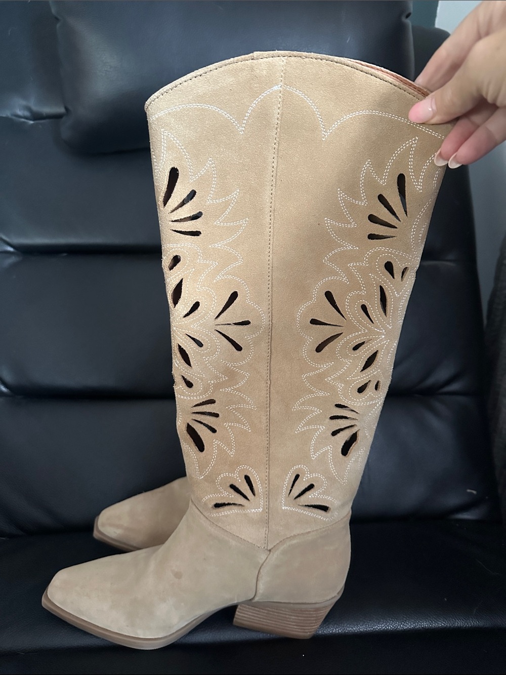 House of Harlow 1960 Beige Tan Suede Over-the-Knee Cutout Boots